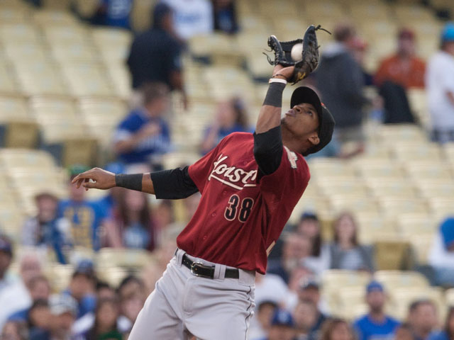 Astros utility man, Jimmy Paredes catching a pop-up where the umpire called for the infield fly rule to be in effect.