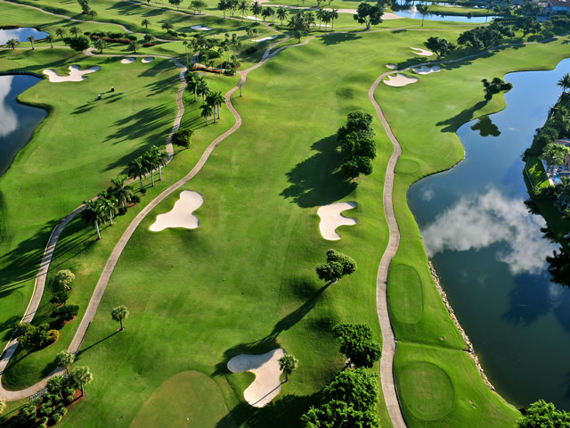 A view of the fairway of a golf course