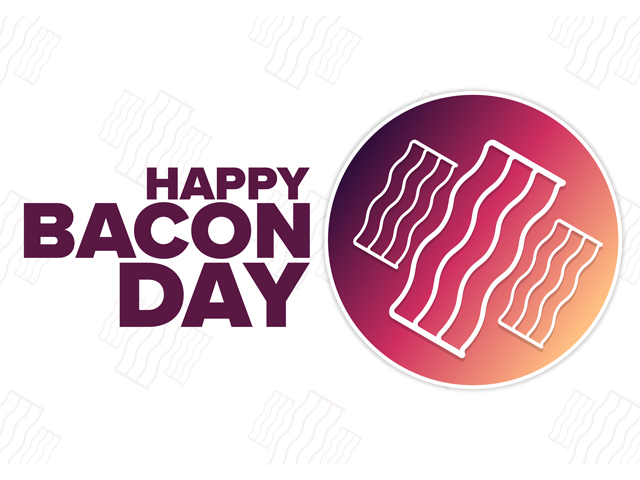 A sign wishing you a Happy Bacon Day